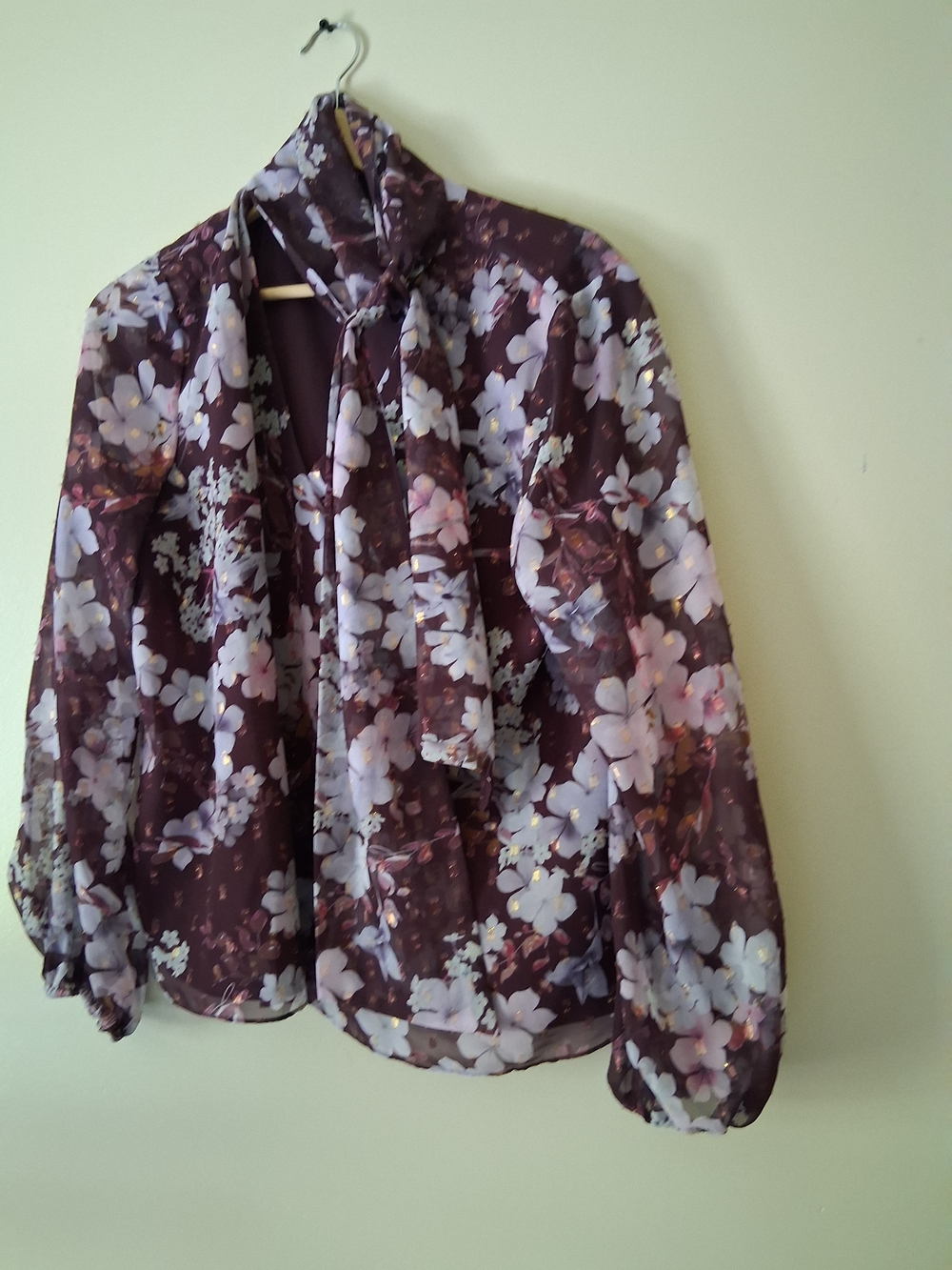 Ted Baker London Floral Tie-Neck Blouse in Plum and Lilac